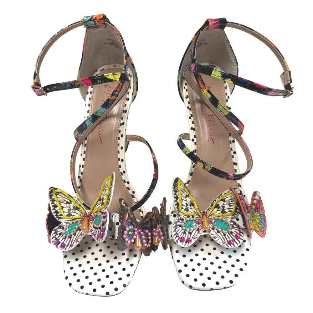 Betsey Johnson Trudie Butterfly Polka Dot Floral Flared Heel Sandals Size 10